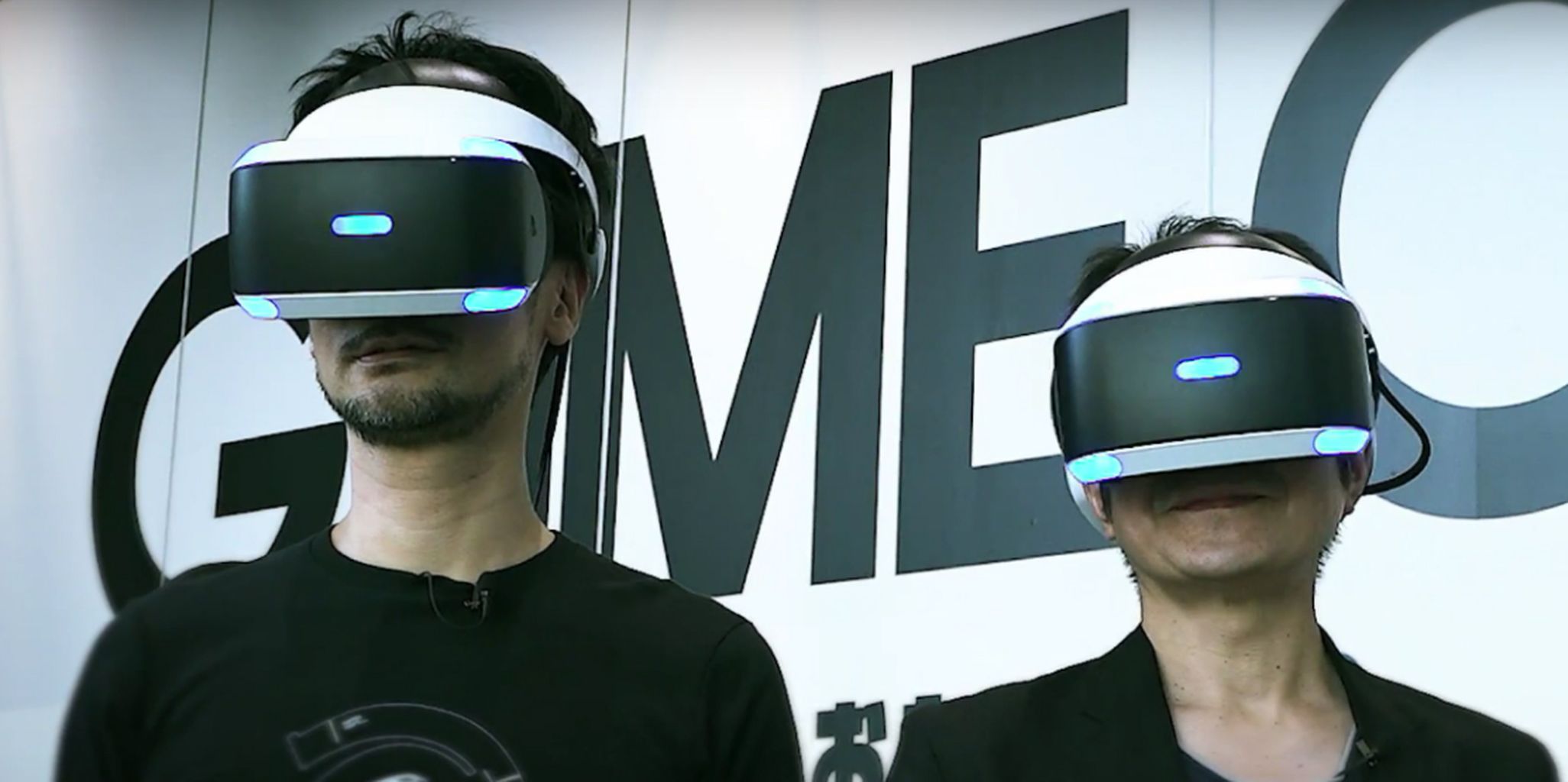 Hideo Kojima wearing a sleek VR.